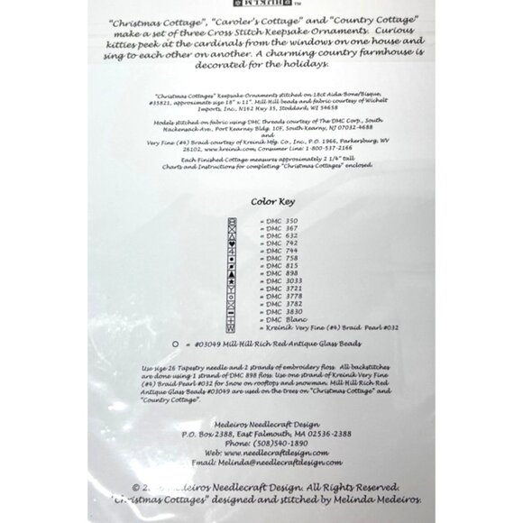 RARE Medoras Needlecraft Design Counted Cross Stitch "Christmas Cottages" Orname - Picture 3 of 4